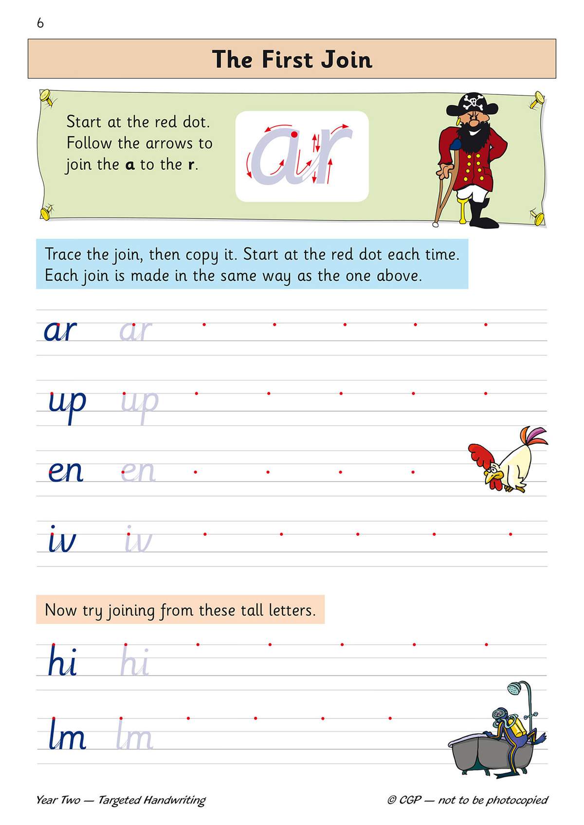 Children trace and copy joined letter pairs like 'ar' and 'up', following arrows to learn correct stroke order