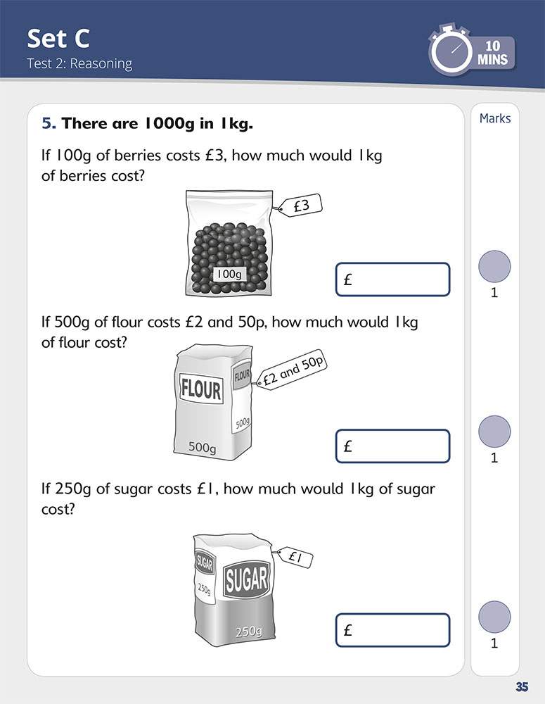 Three word problems on converting mass to cost, with boxes to write the answers