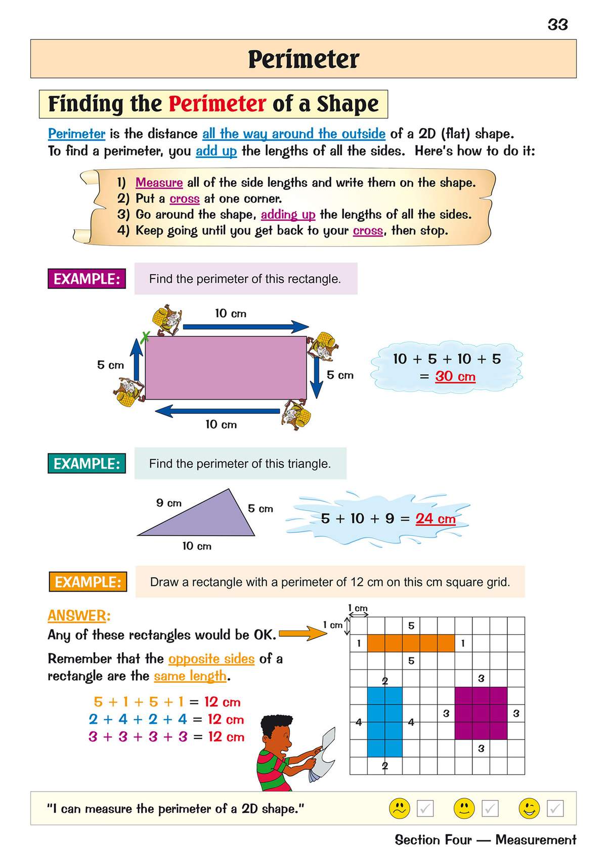 Clear step-by-step instructions and worked examples on finding the perimeter of rectangles and triangles