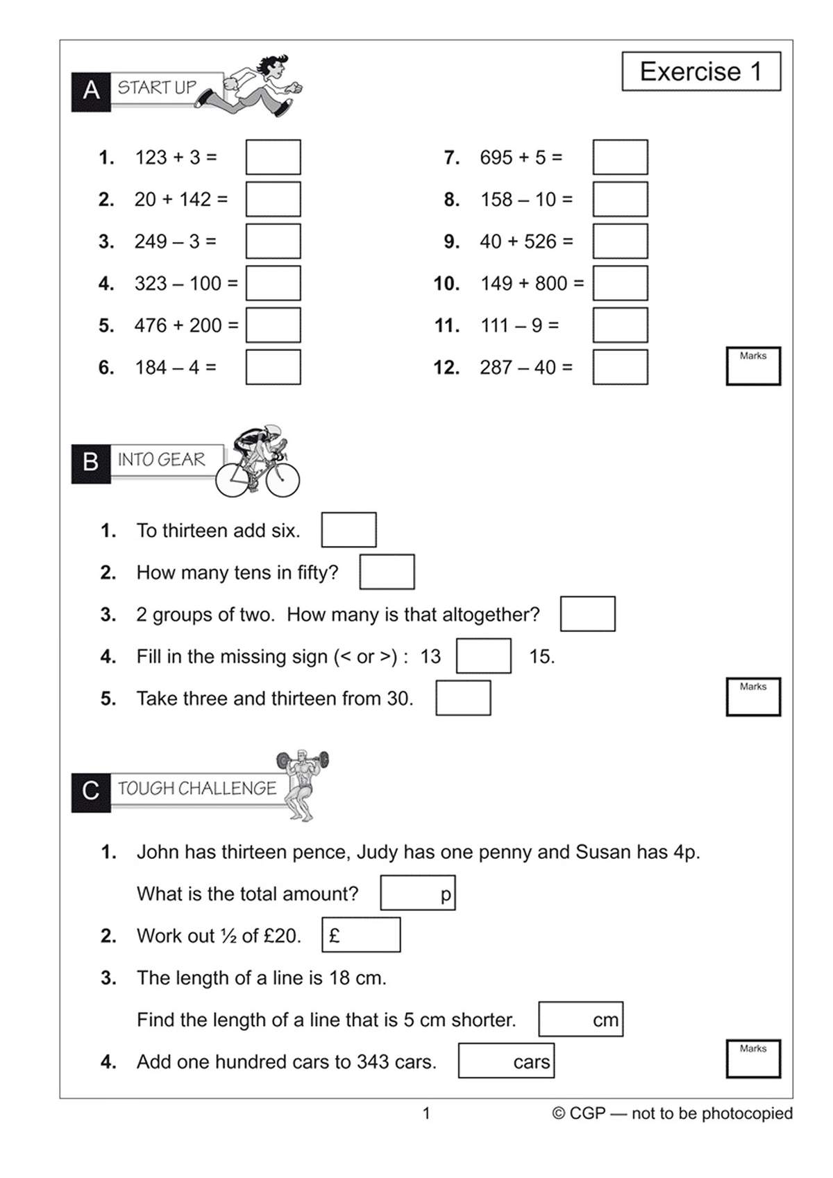 A mixed exercise page with 16 questions covering addition, subtraction, number bonds and word problems for Year 3 pupils
