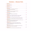 A contents page listing twelve weekly maths workouts covering place value, time