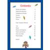 A table of contents listing Year 2 maths topics like fractions and money, with page numbers and a cartoon girl at the bottom