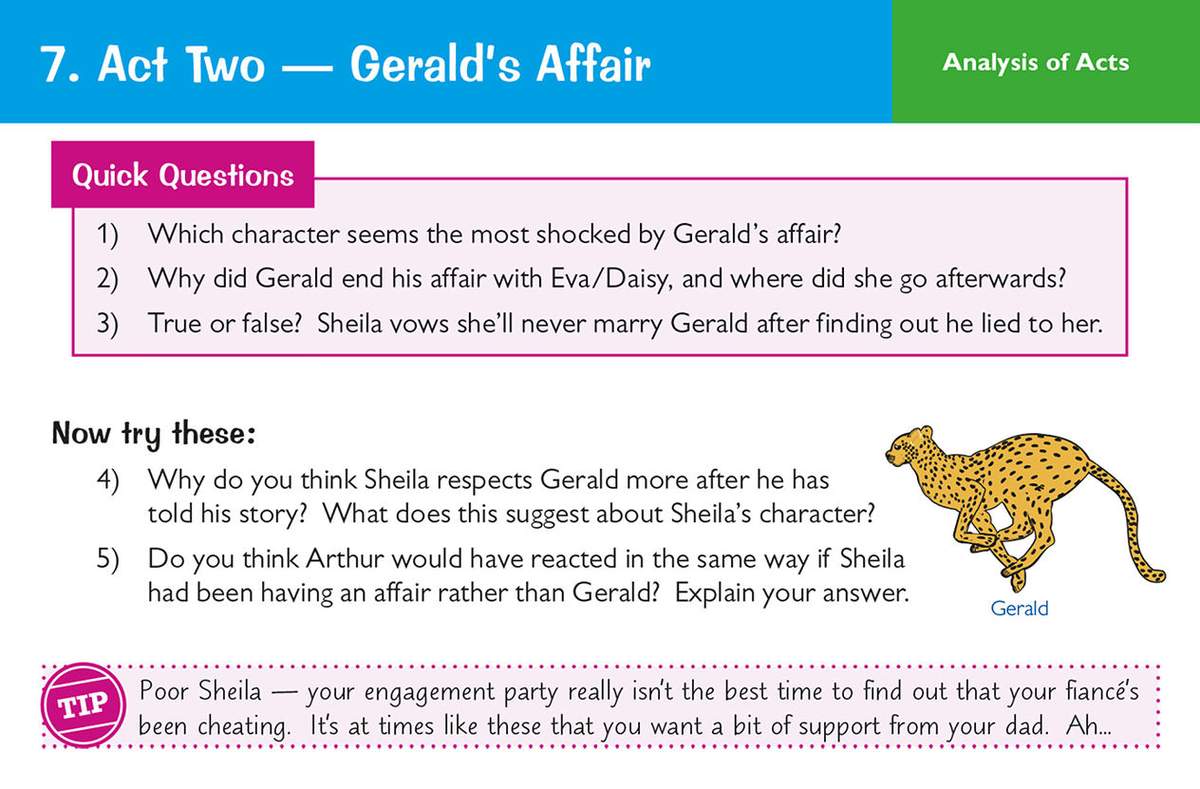 Students answer five quick questions about Gerald's affair and Sheila's reaction