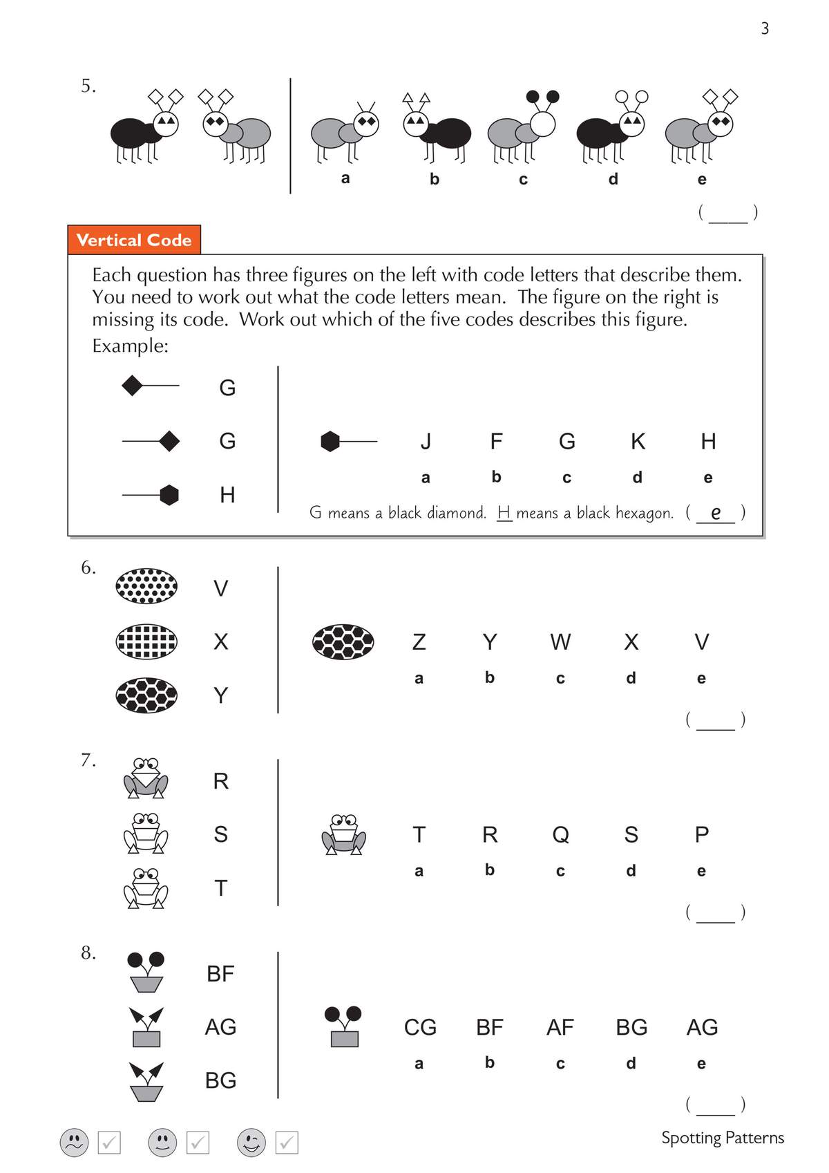 Children decode symbols to match patterns and select the correct code from five options