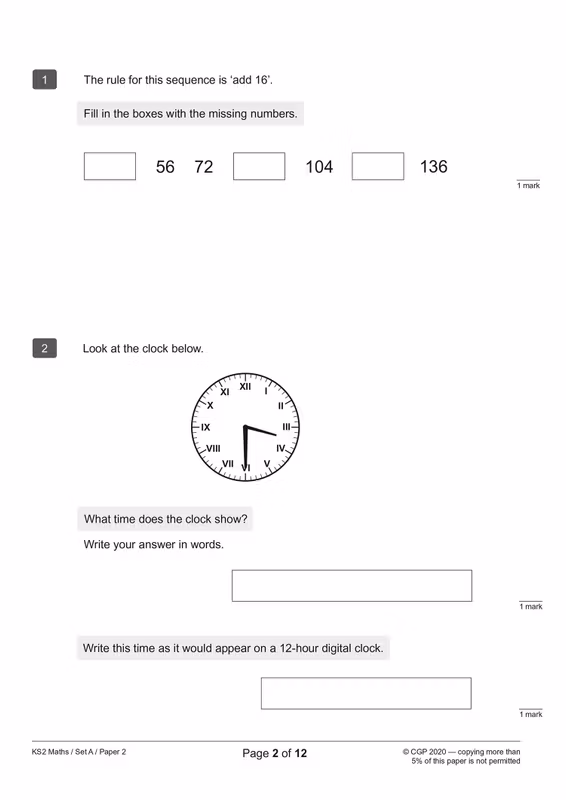 Sample of KS2 Maths SATs Practice Papers 5 Pack Bundle Year 6 CGP with Answers NEW ()