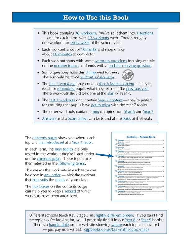 Sample of Year 7 Maths 10-Minute Weekly Workouts Ages 11-12 CGP with Answers NEW (<li>ISBN : 9781789085747</li>)