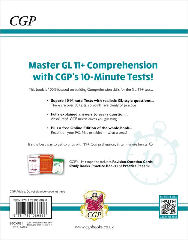 Sample of 11+ GL 10-Min Tests English Maths Reasoning Pack Ages 10-11 CGP with Answers NEW ()