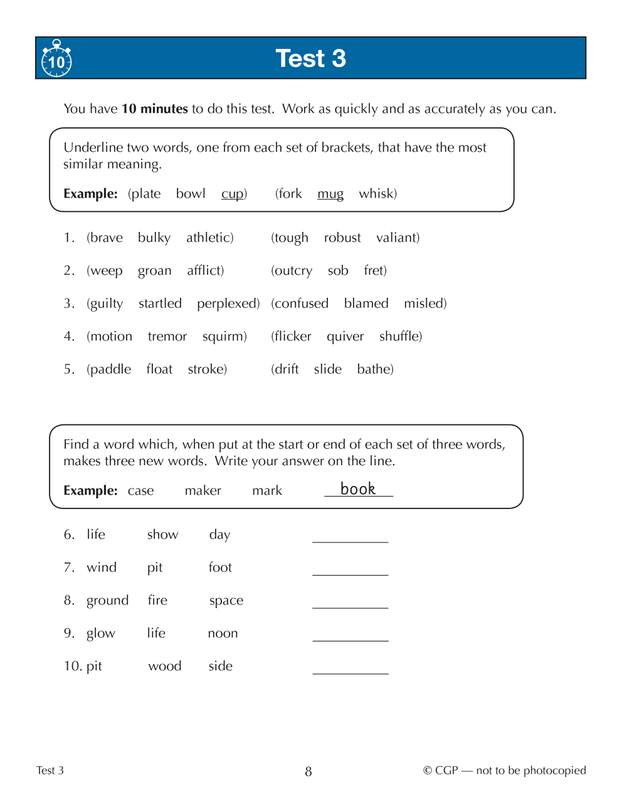 Sample of 11+ GL 10-Min Tests English Maths Reasoning Pack Ages 10-11 CGP with Answers NEW ()