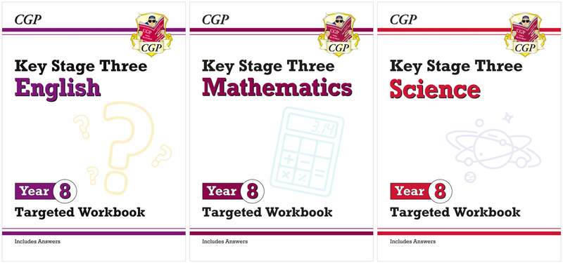 KS3 Year 8 English Maths Science Workbooks Ages 12-13 CGP with Answers NEW