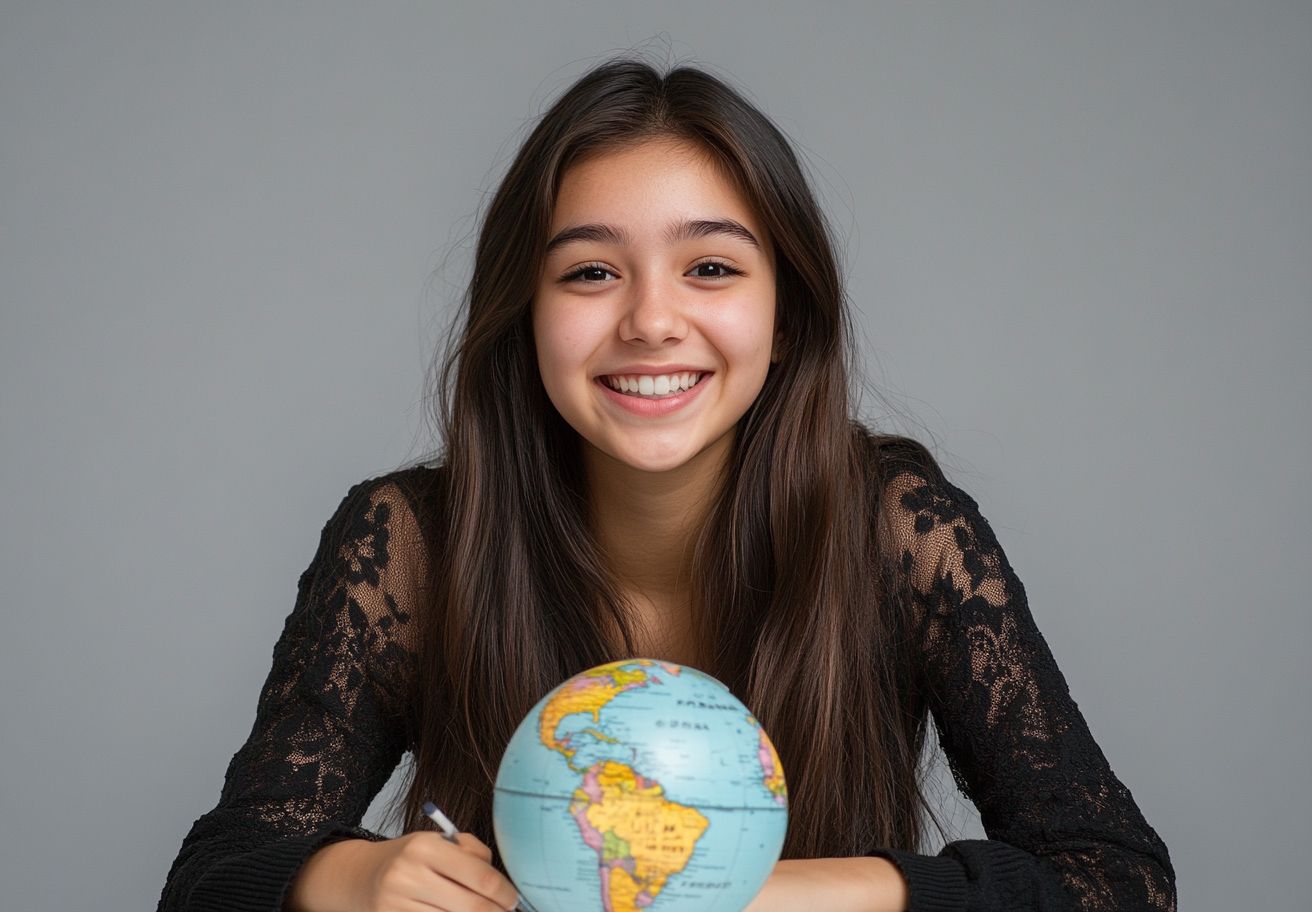 Smiling girl with globe