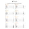 A contents page listing eight weeks of daily practice, with tick boxes to record which tests have been attempted