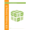 The front cover of a KS1 maths workbook features a large green cube with numbers and symbols
