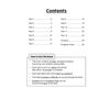 A contents page listing 12 problem-solving tests with page numbers, plus answers and a progress chart