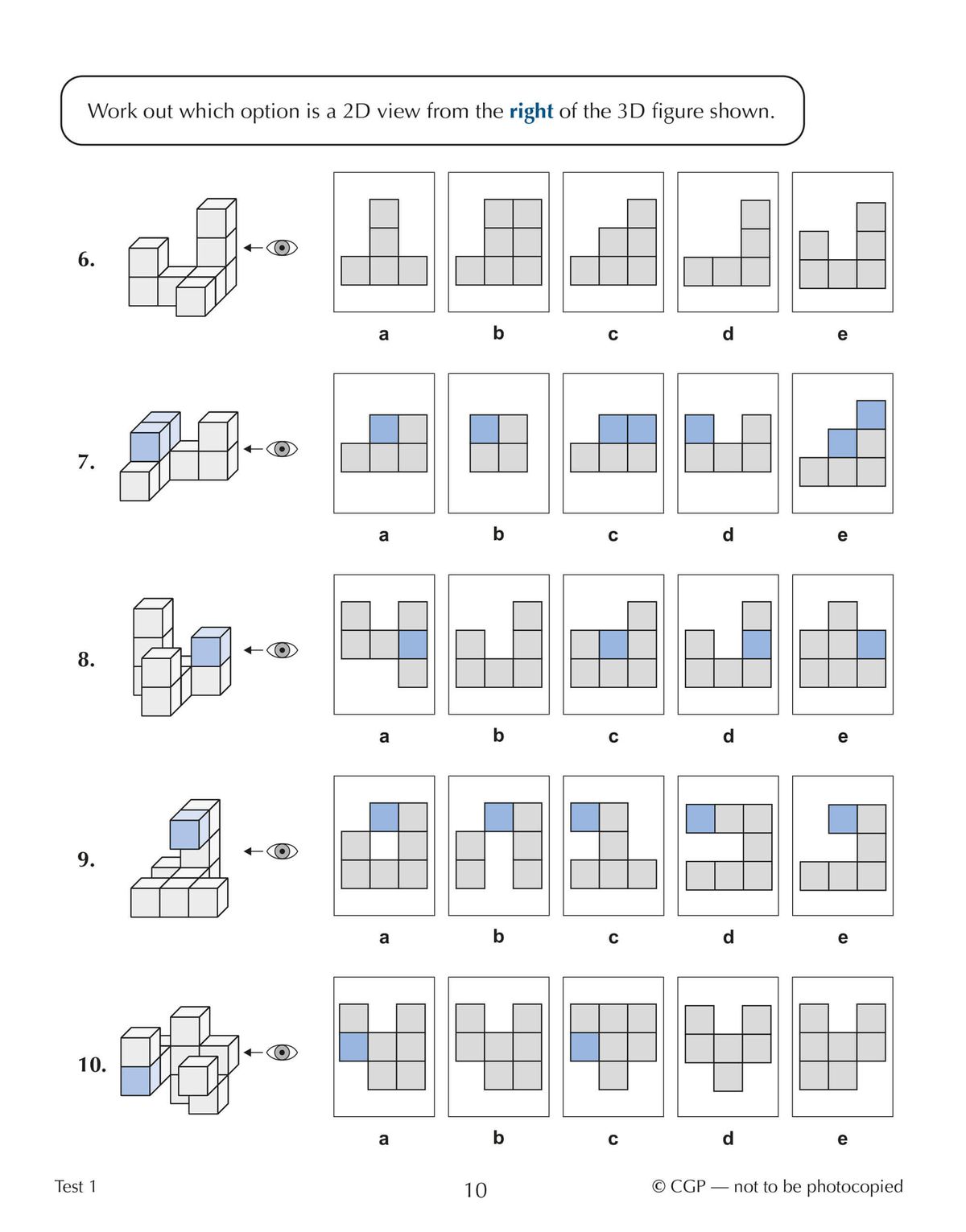 Further test page displaying multiple-choice spatial reasoning problems