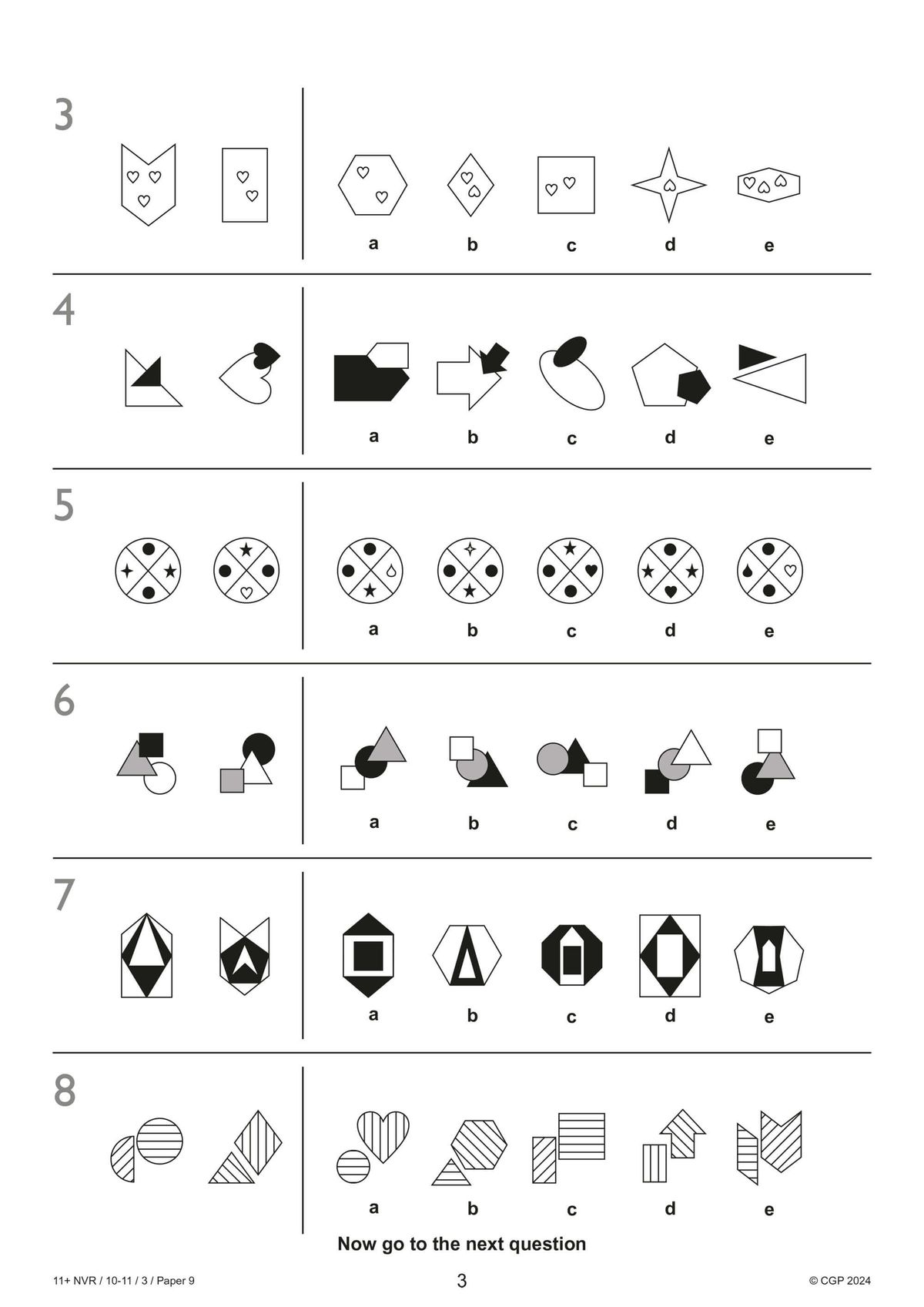 Non-verbal reasoning practice questions with geometric shapes and sequences