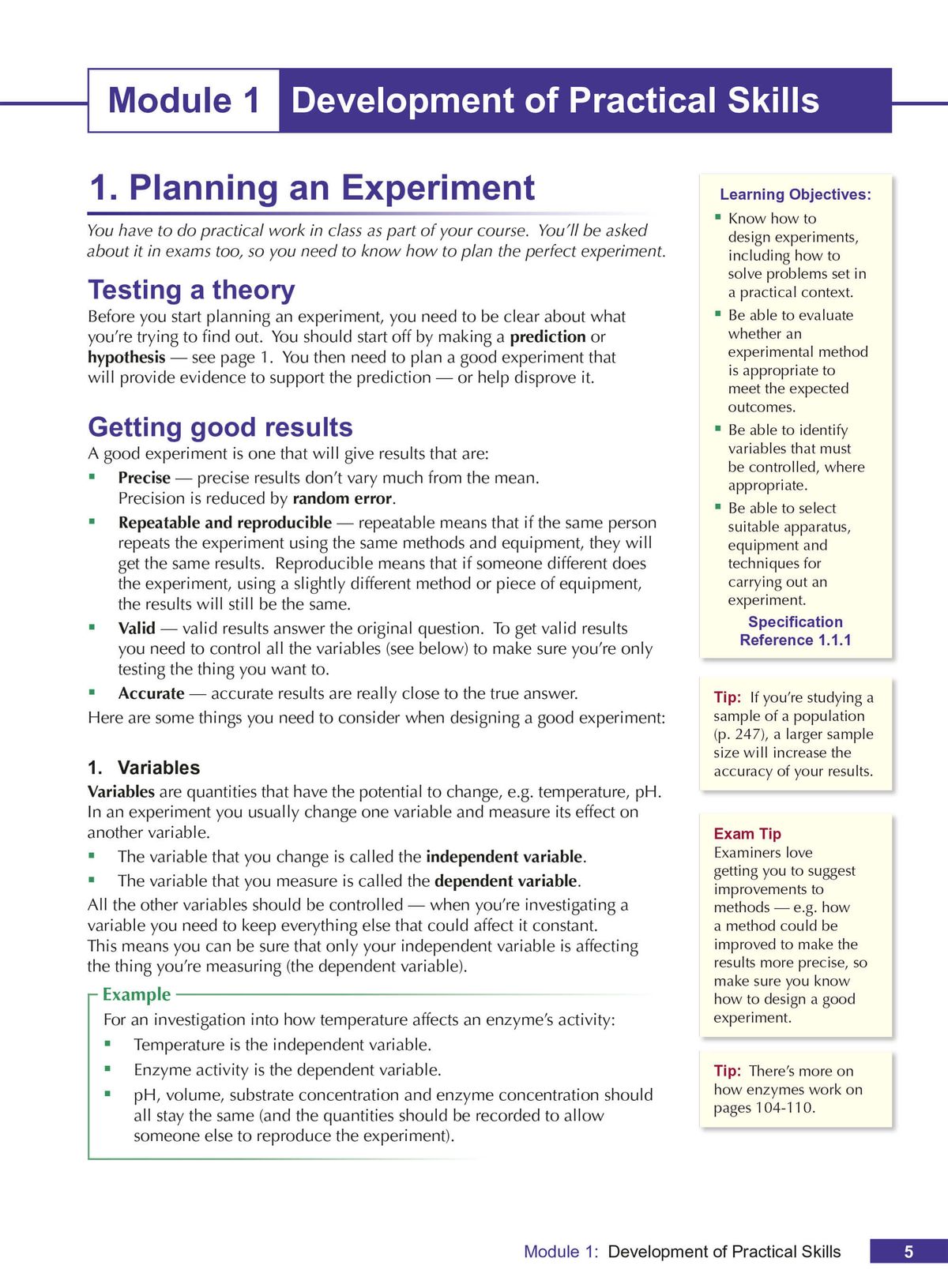 Sample page showing practical skills guidance from A-Level Biology for OCR A Student Book