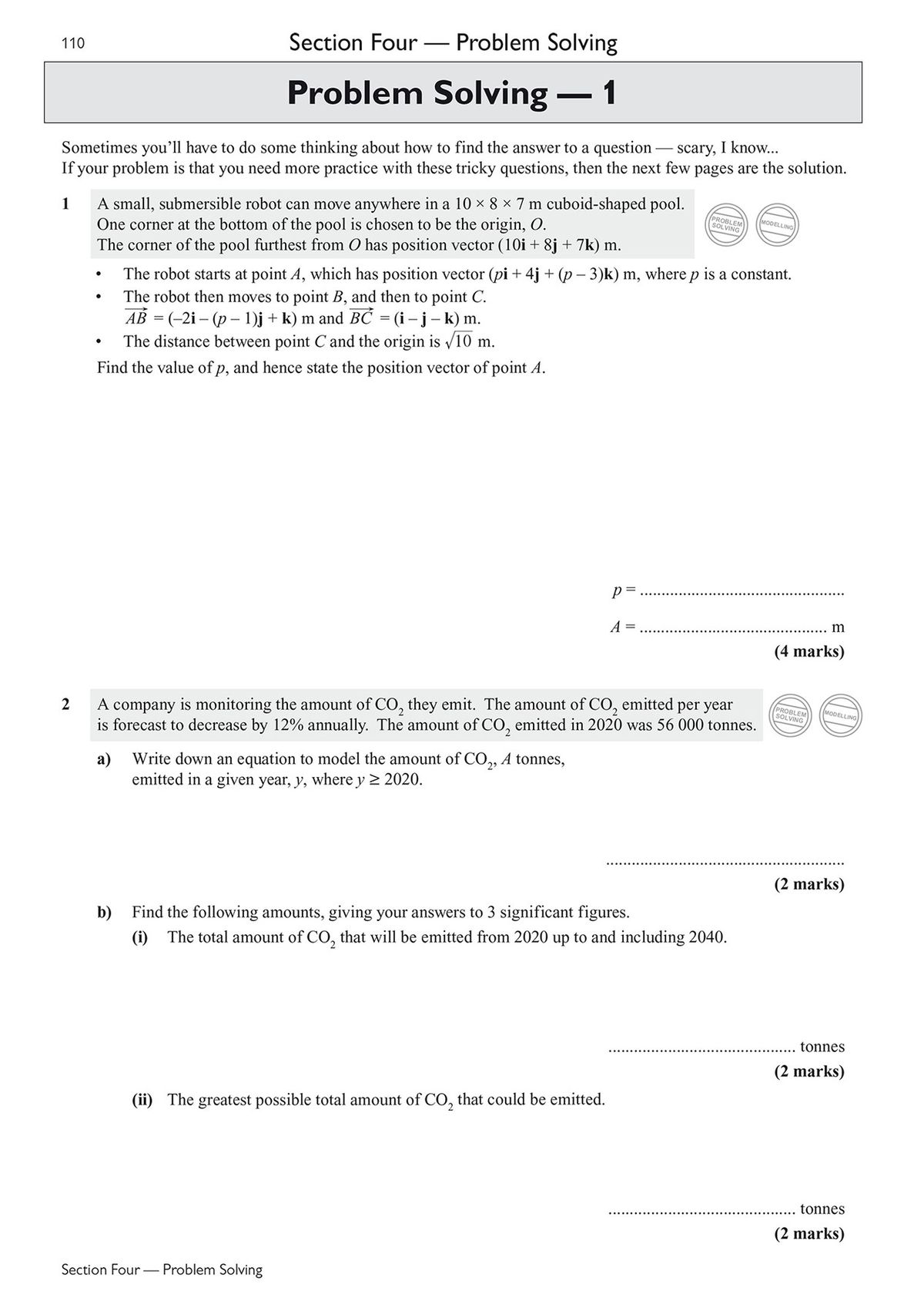 Problem-solving questions from the Edexcel A-Level Maths workbook