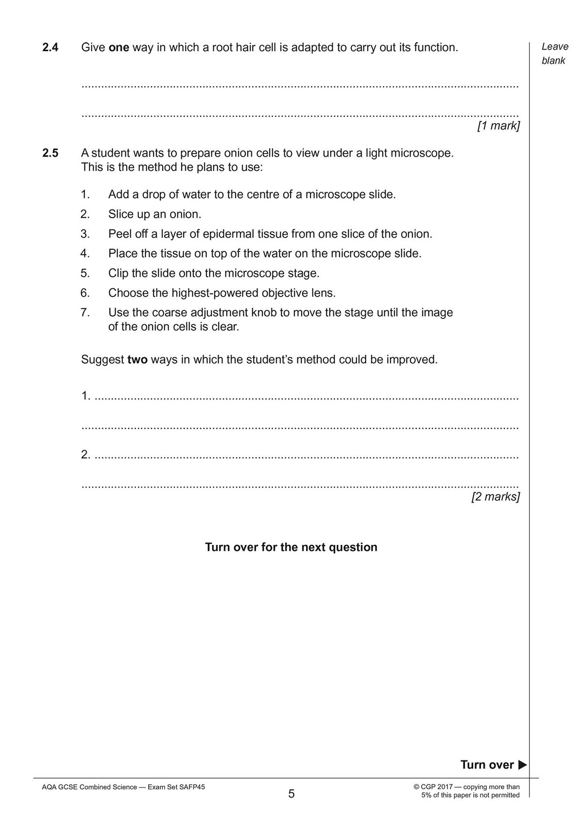 Sample page from AQA GCSE Combined Science Foundation practice paper showing biology questions