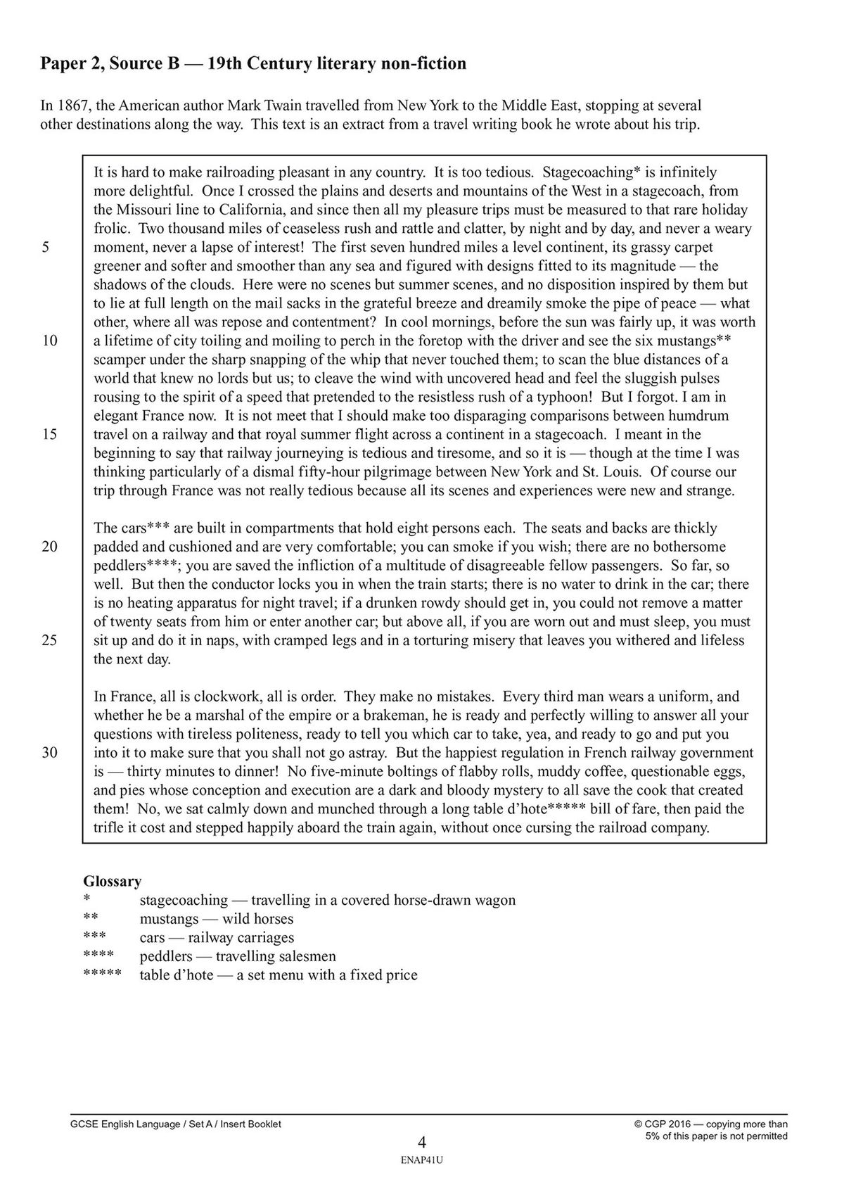Sample source text page from AQA GCSE English Language practice paper showing 19th century non-fiction extract