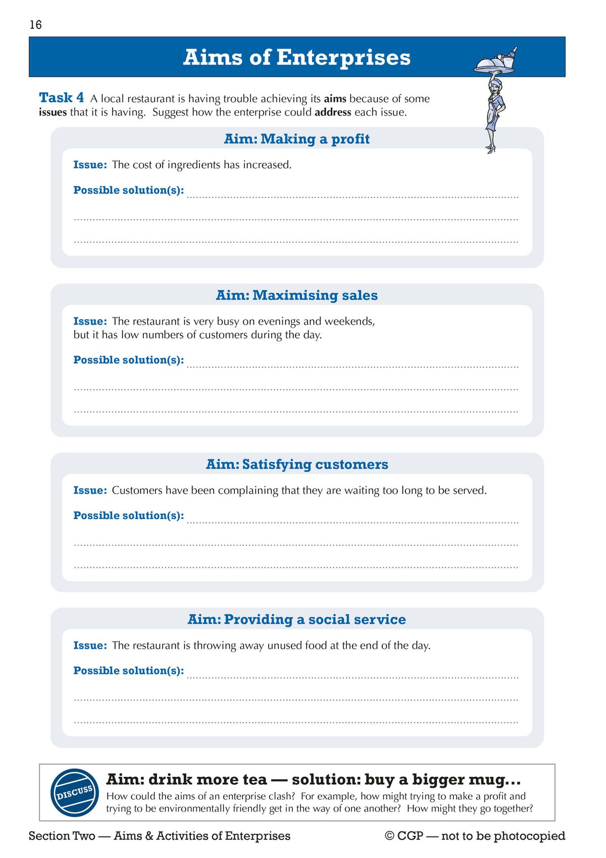 Inside page showing aims of enterprises with practice tasks