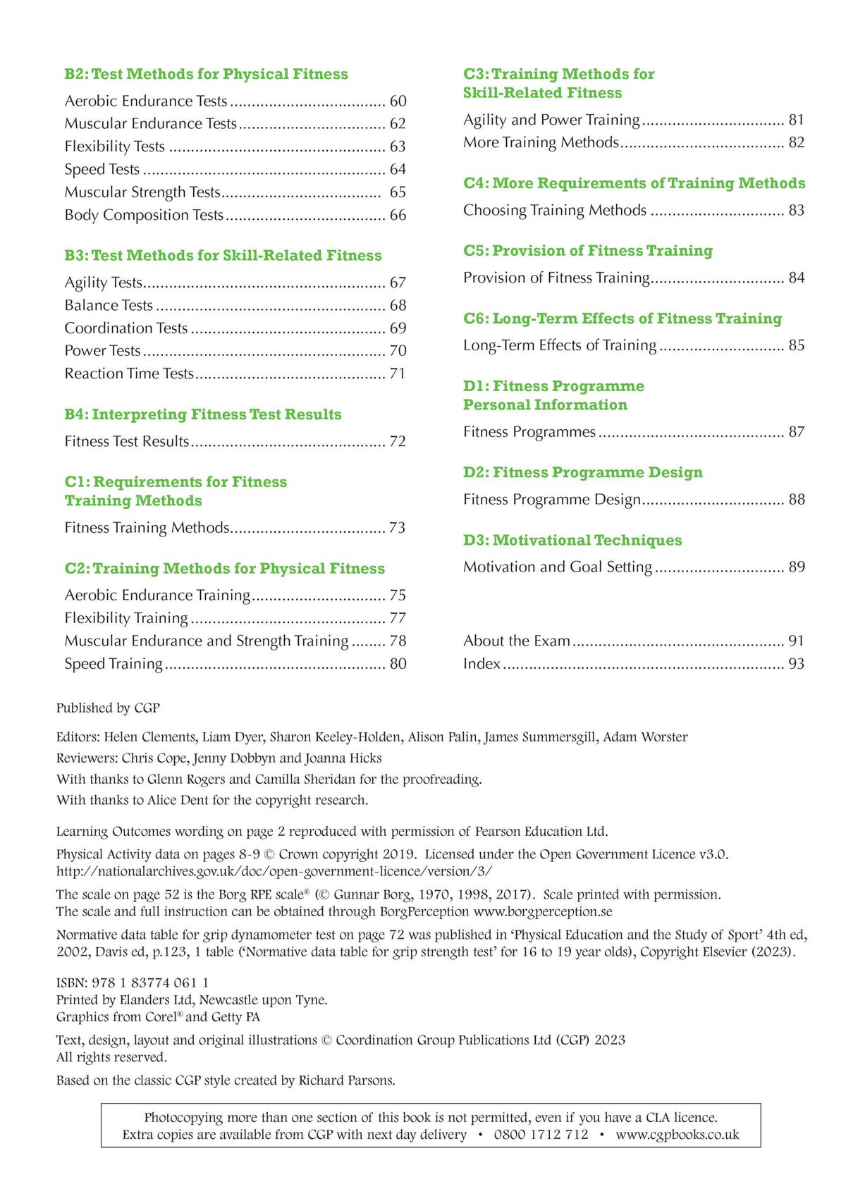 Contents and credits page showing comprehensive topic coverage and index