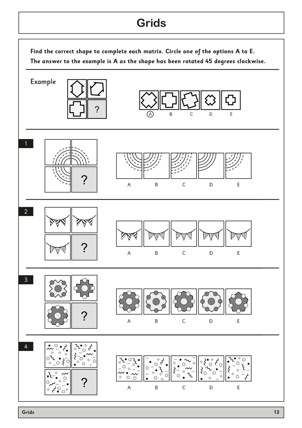 Inside pages showing grids question type with multiple-choice examples