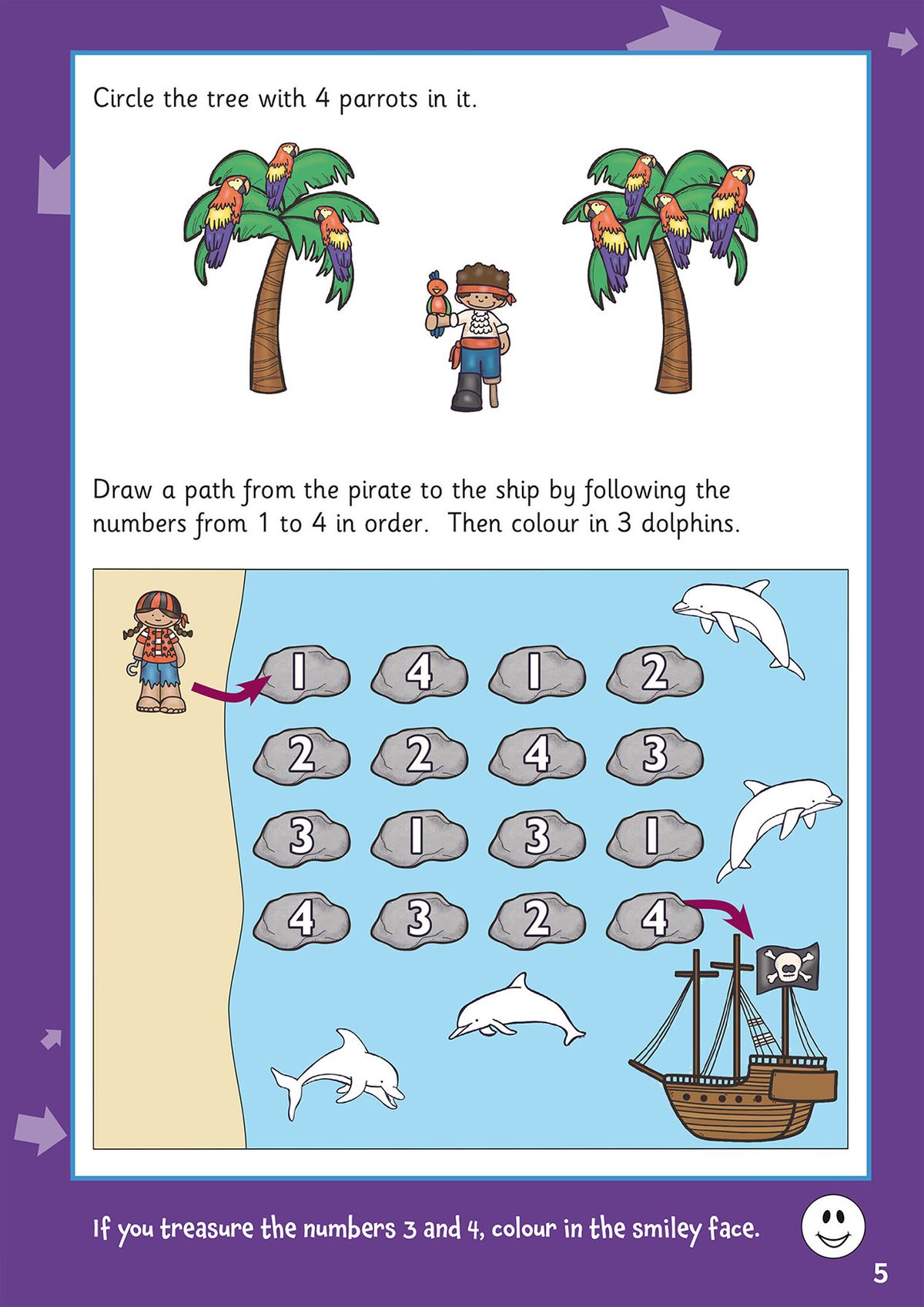 Pirate-themed counting activities with colourful illustrations