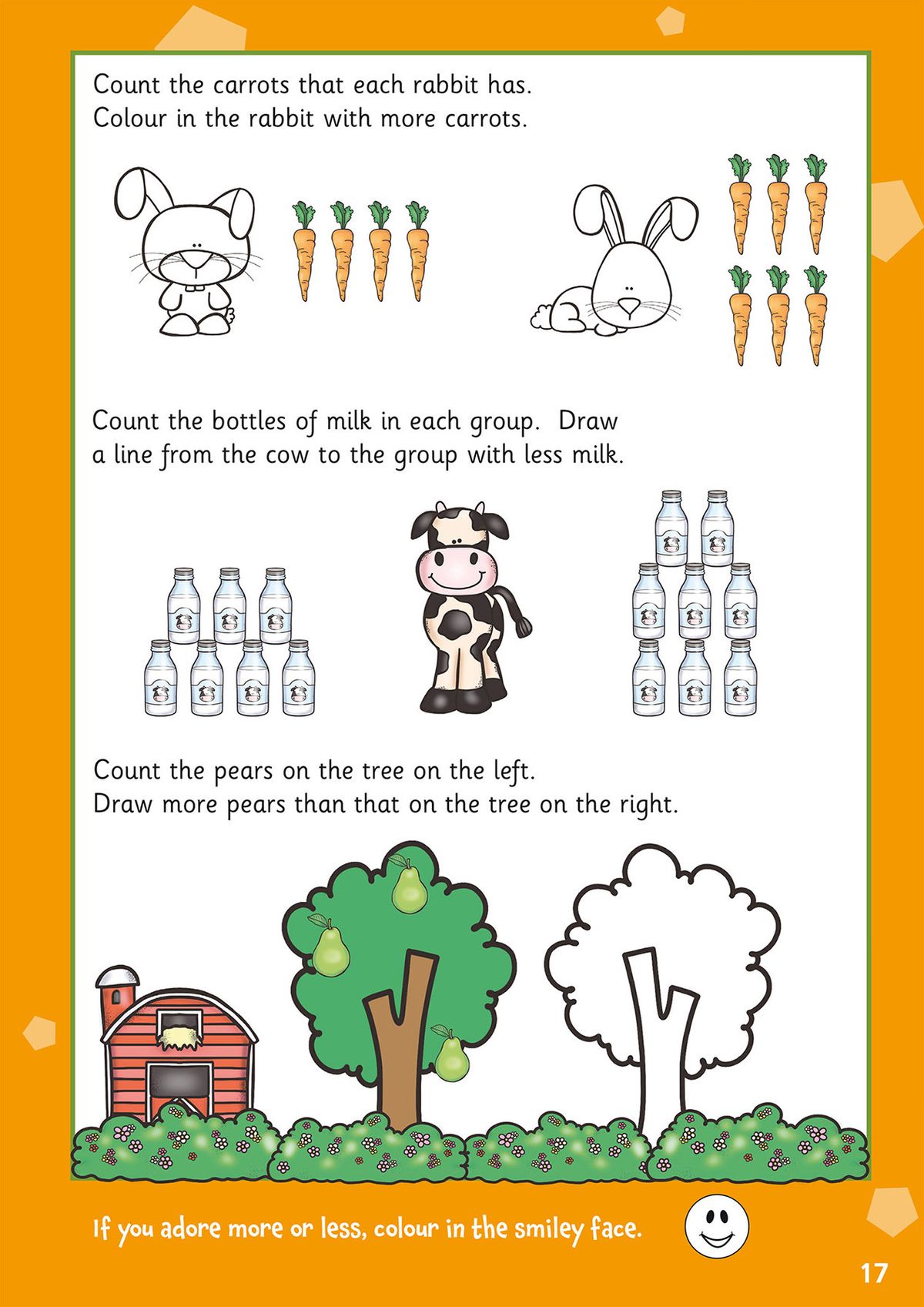 Farm and animal counting exercises with rabbits, carrots and pears
