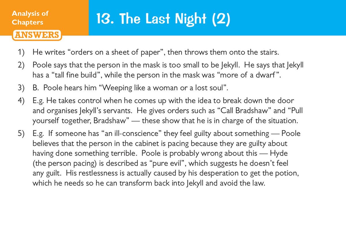 Sample revision card showing quick questions about Gabriel Utterson's character with exam-style prompts