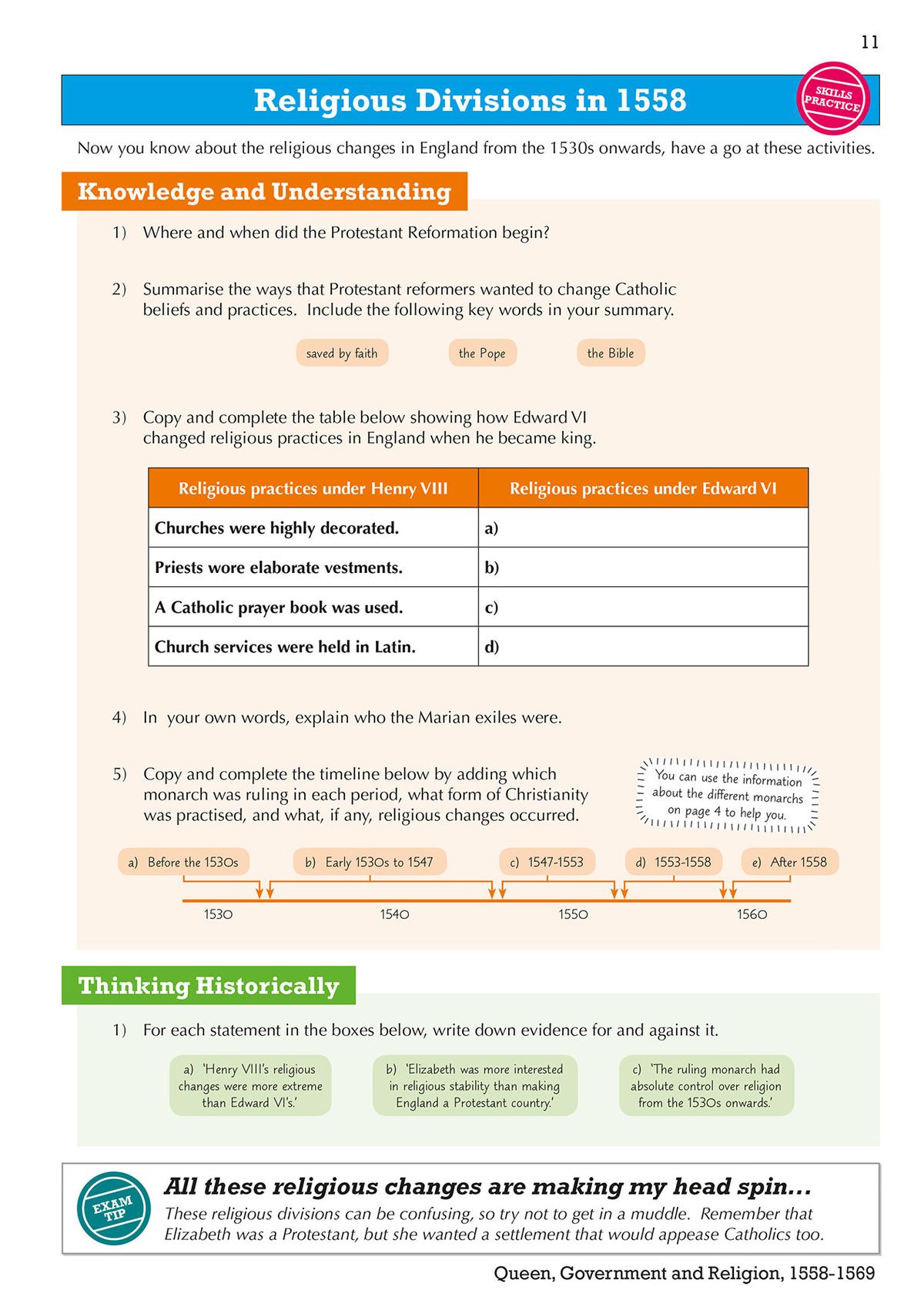 Sample spread showing religious divisions activities and knowledge questions