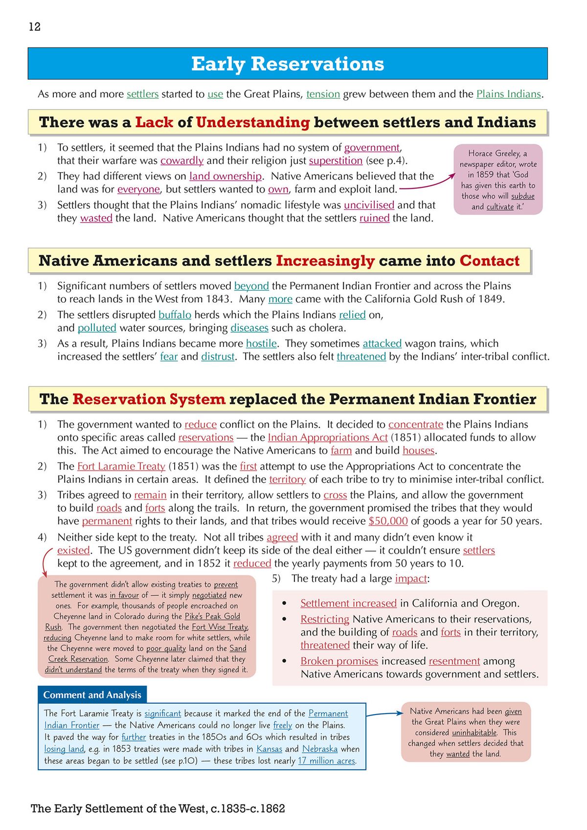 Sample page covering early reservations and settler-Indian relations