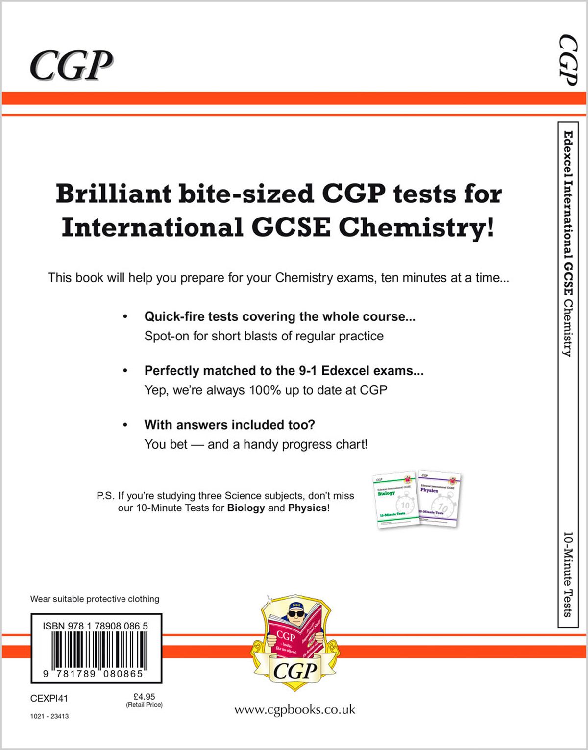 Back cover of CGP Edexcel International GCSE Chemistry 10-Minute Tests workbook