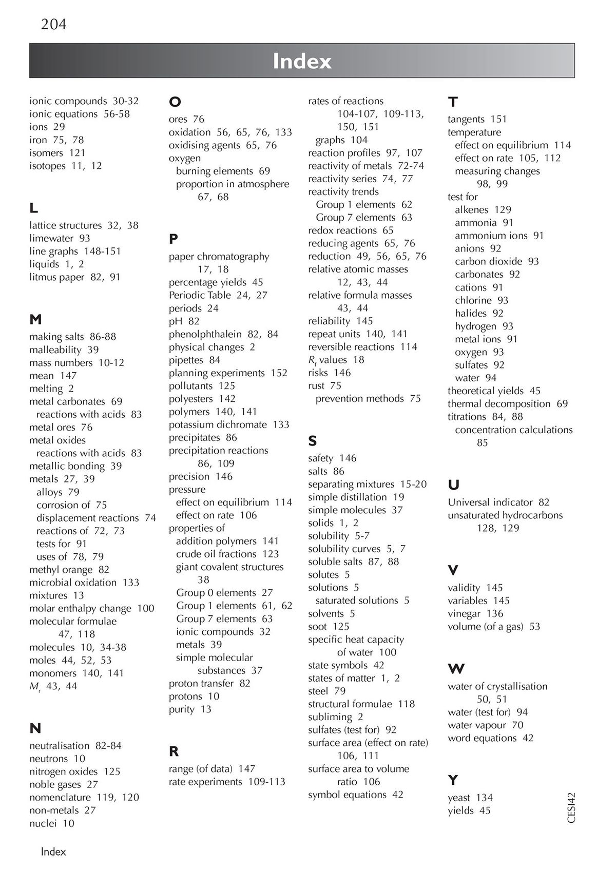 Contents page showing sections on Physical Chemistry, Organic Chemistry and Describing Experiments