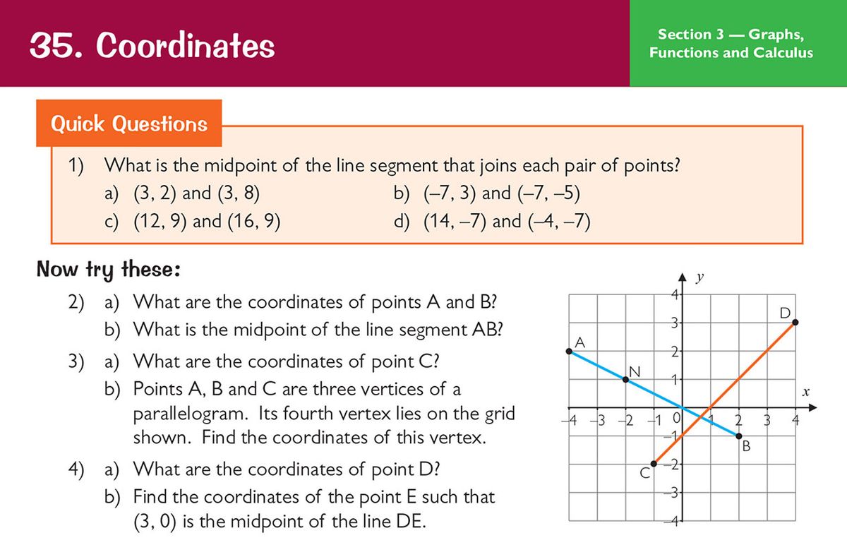 Sample question card showing coordinates practice questions with a coordinate grid diagram
