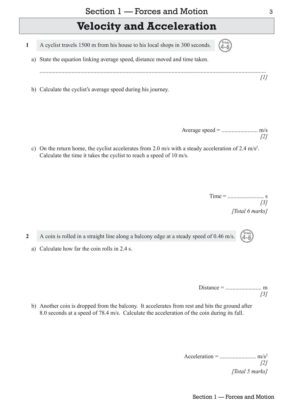 Page showing tractor acceleration problem with exam tip box and scoring guidance