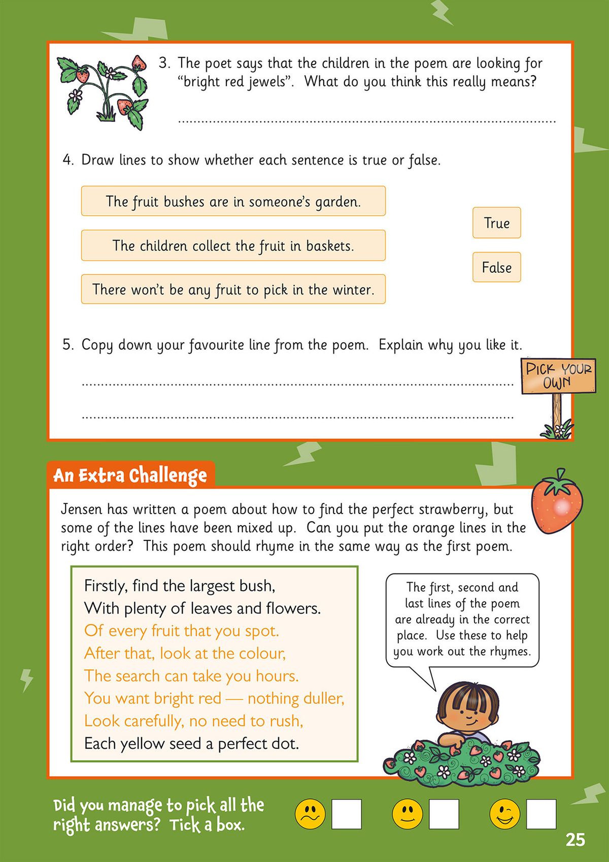 Follow-up comprehension questions and an extra challenge sequencing activity