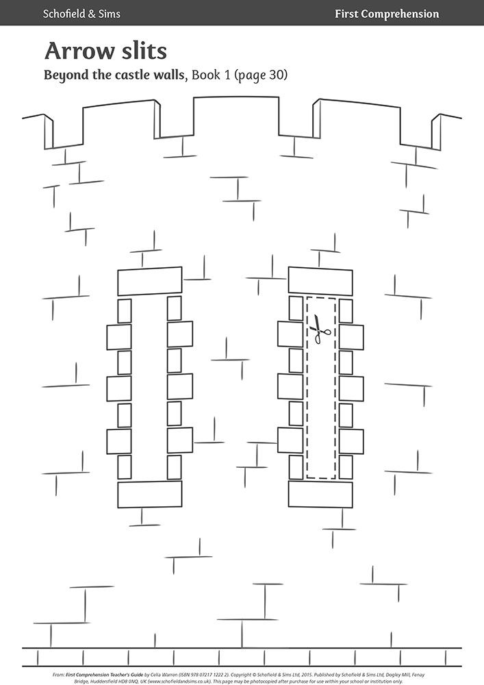 Arrow slits photocopiable activity page showing a castle-themed comprehension exercise