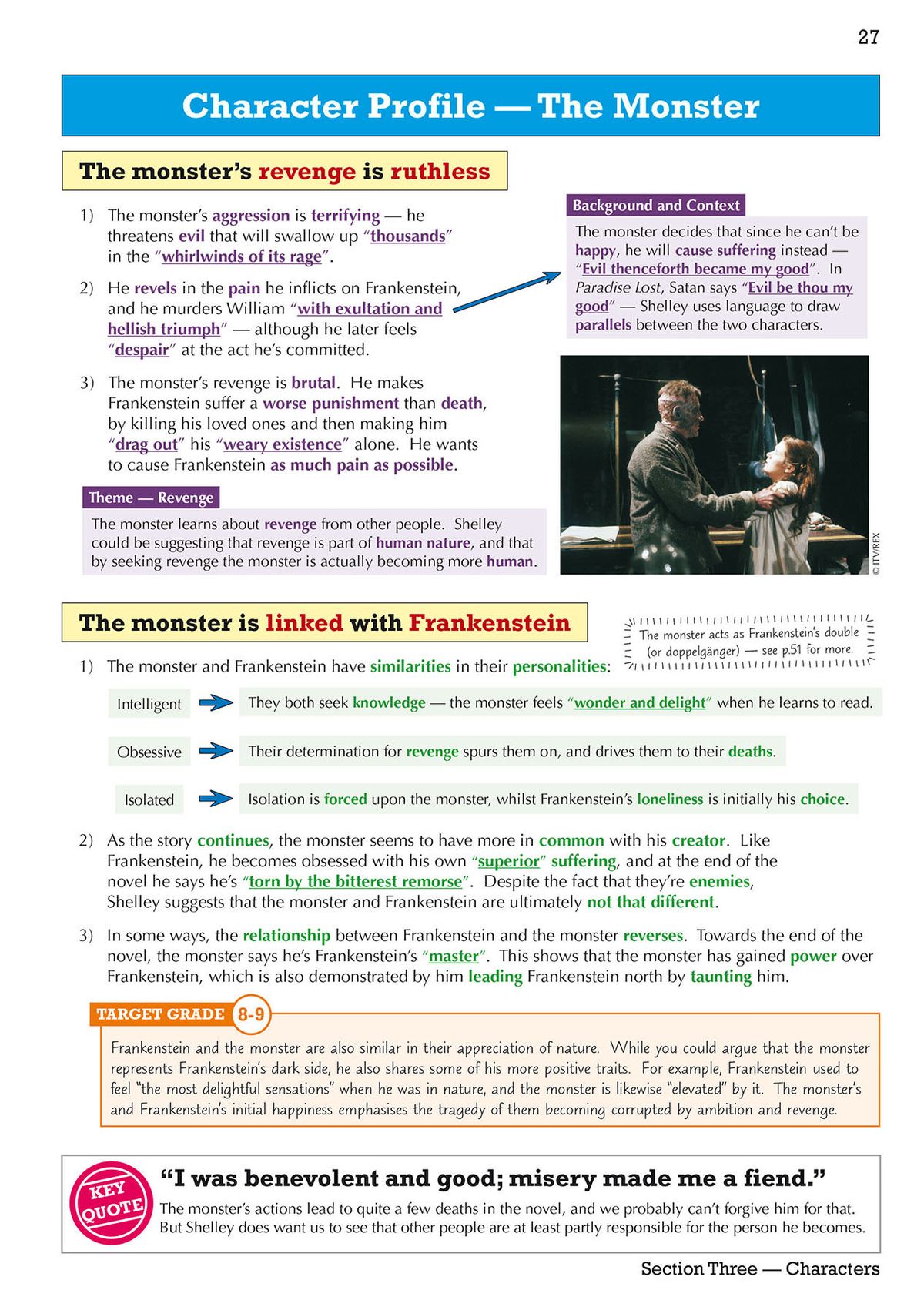 Frankenstein Text Guide cover showing character profiles and analysis sections