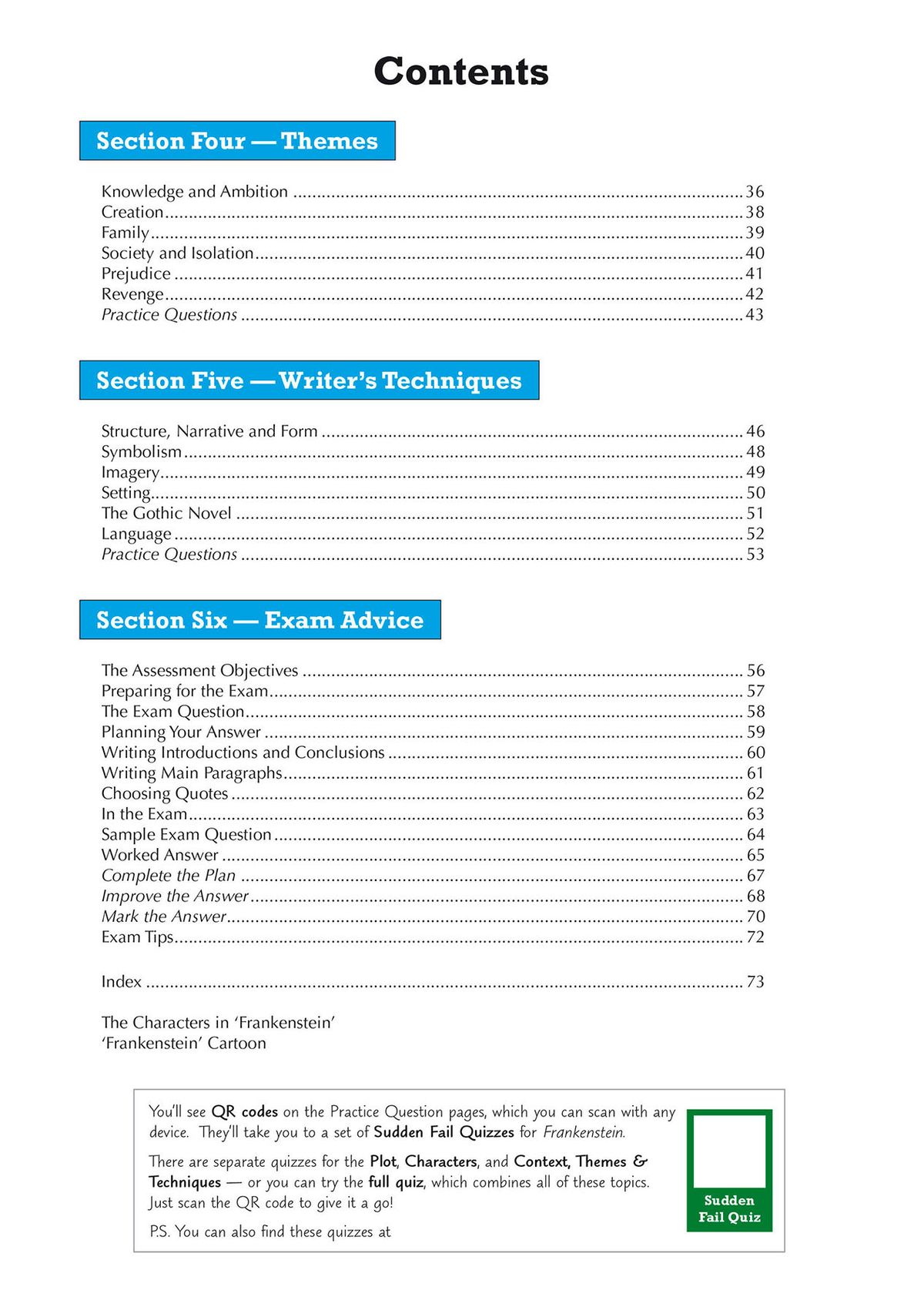 Character profile page analysing the monster with highlighted quotations and thematic notes