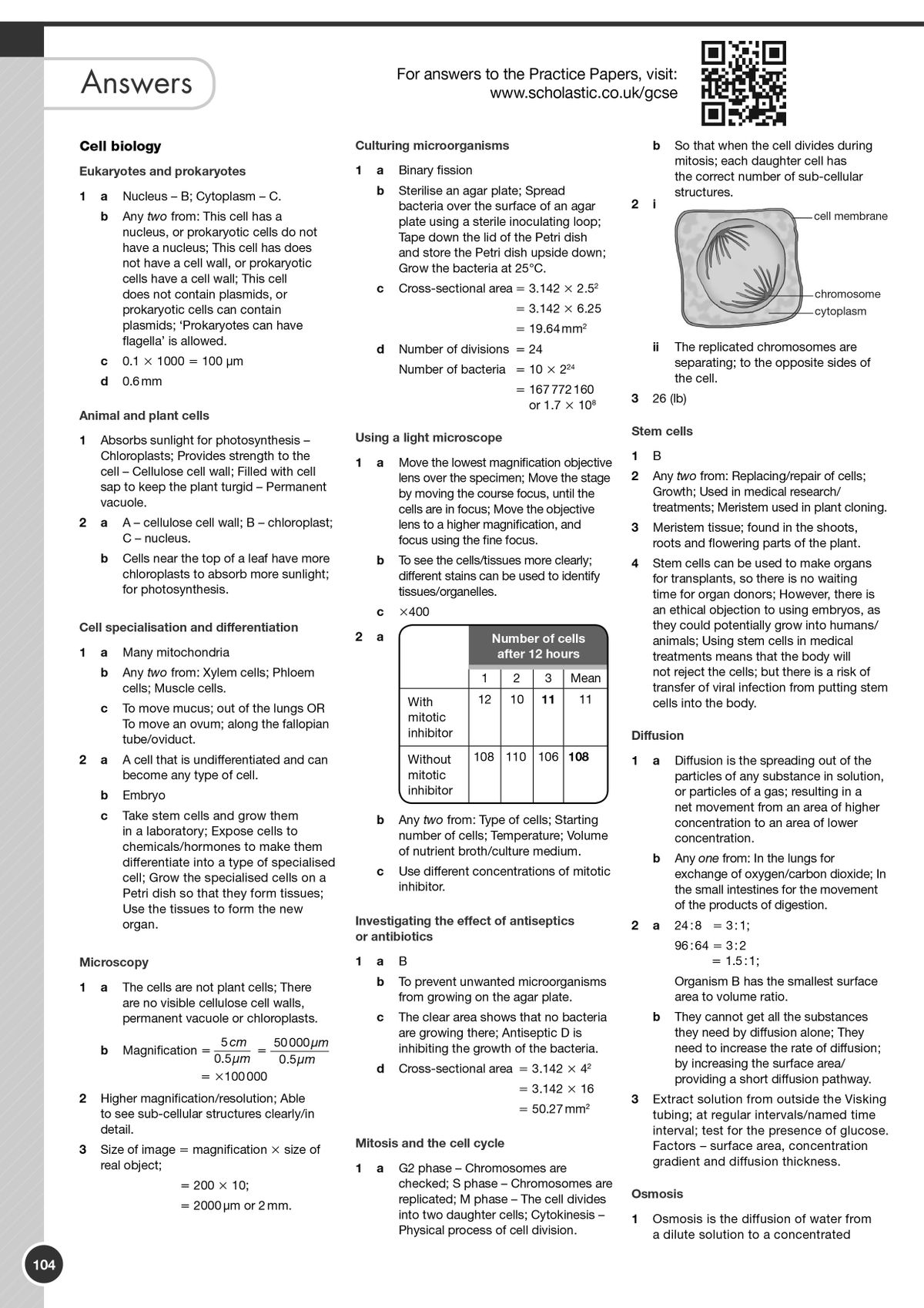 GCSE Biology Workbook cover and sample answer pages