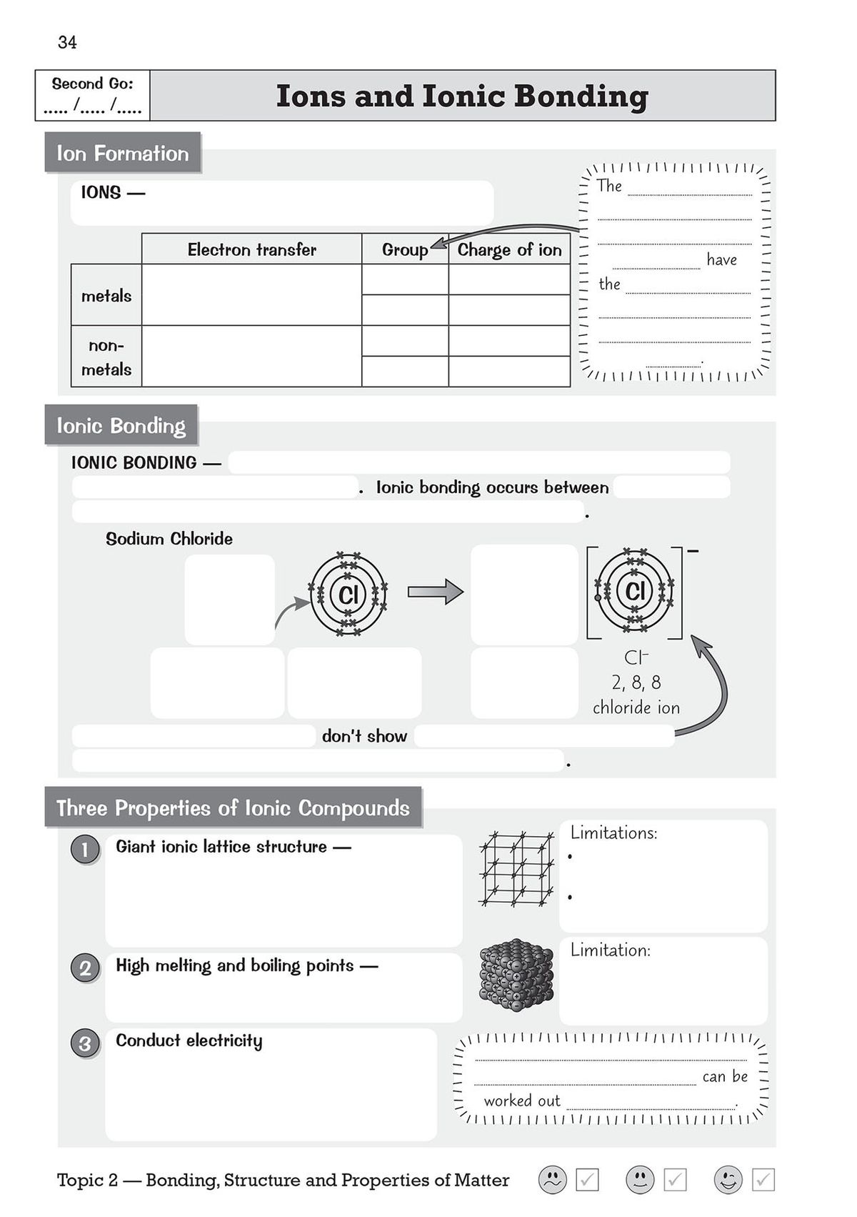 Second retrieval page with additional ionic bonding diagrams and property questions