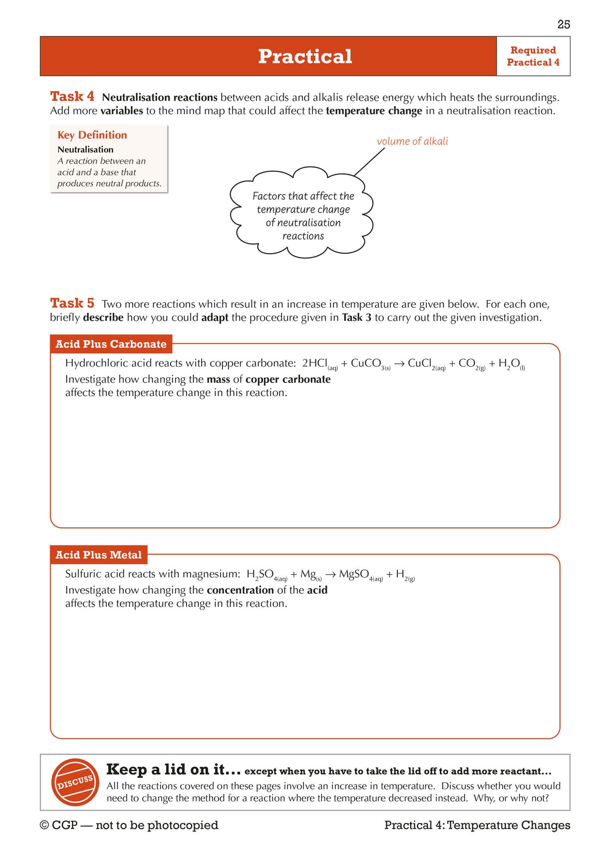 Background knowledge and practical tasks page from the CGP booklet