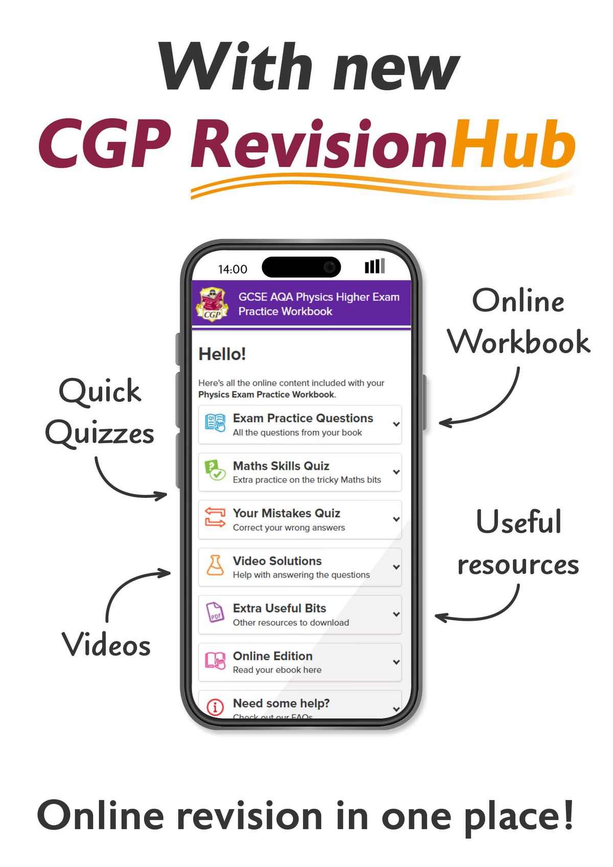 CGP RevisionHub online resources page on a smartphone screen