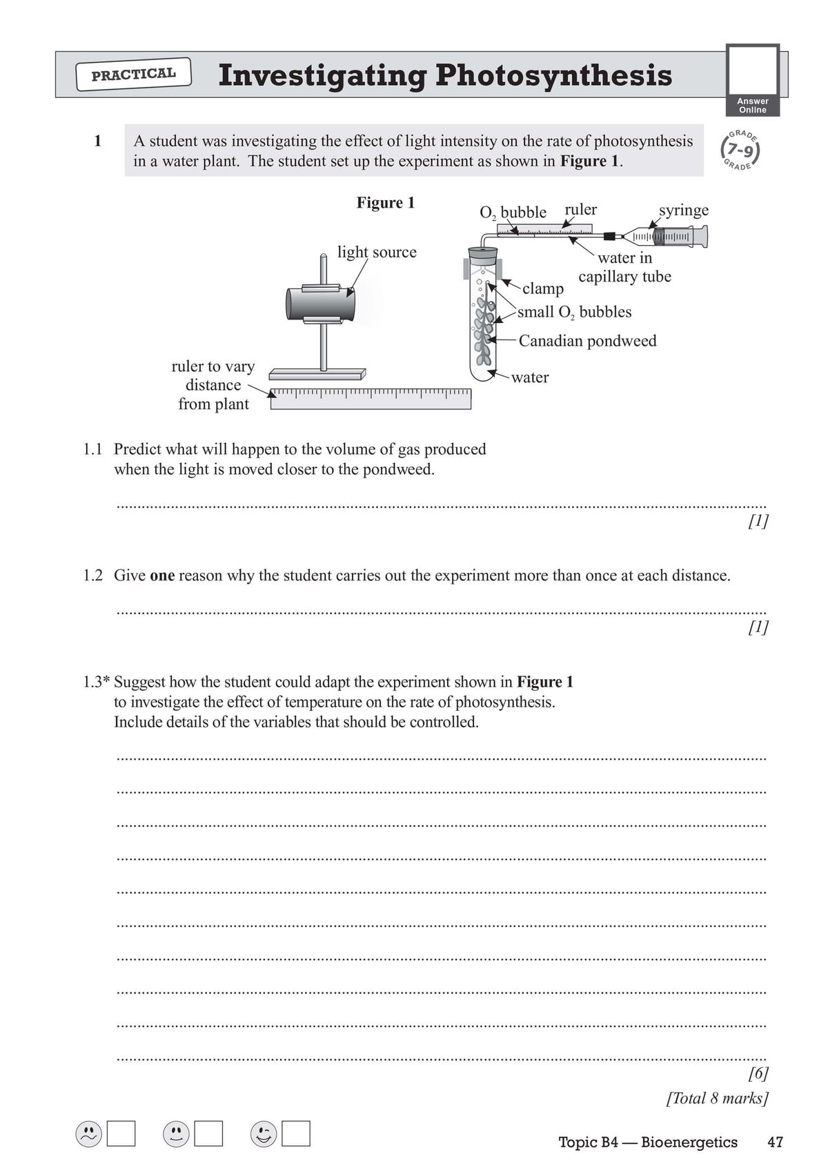 Practical investigation questions on photosynthesis experiment