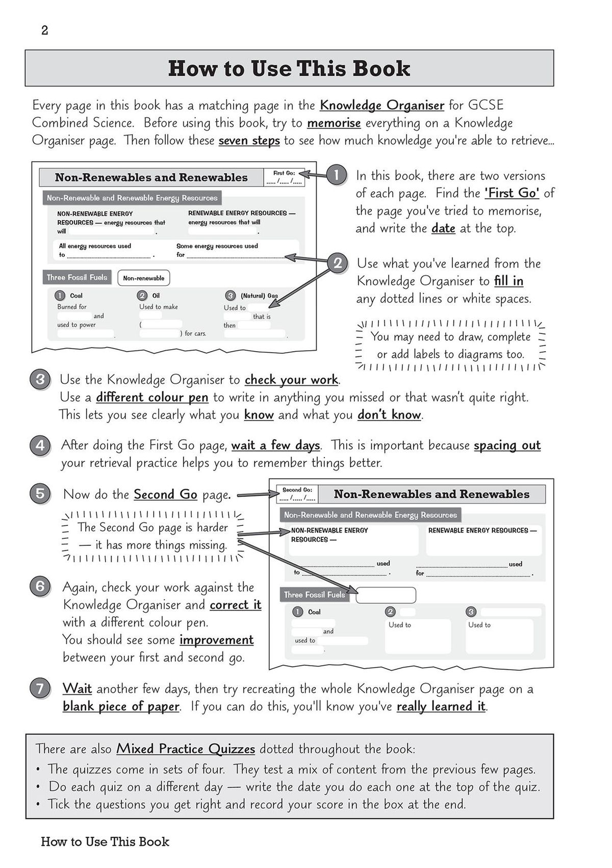 Instruction page showing the seven-step retrieval method