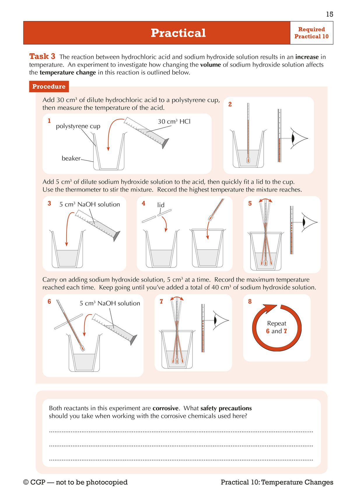 Practical task page displaying background knowledge section and step-by-step experimental procedure