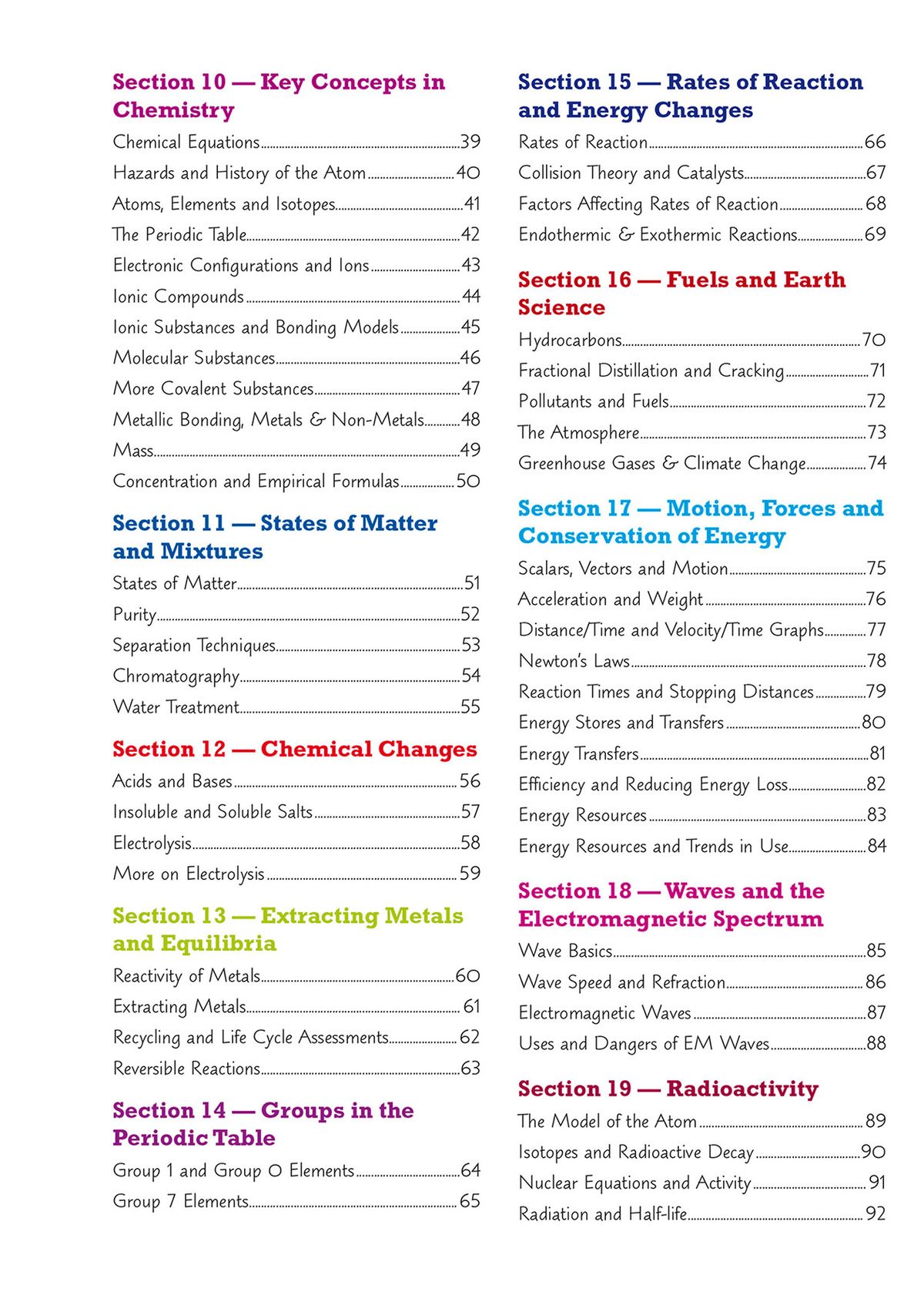 Sample pages showing Key Concepts in Chemistry and Rates of Reaction sections with clear topic headings