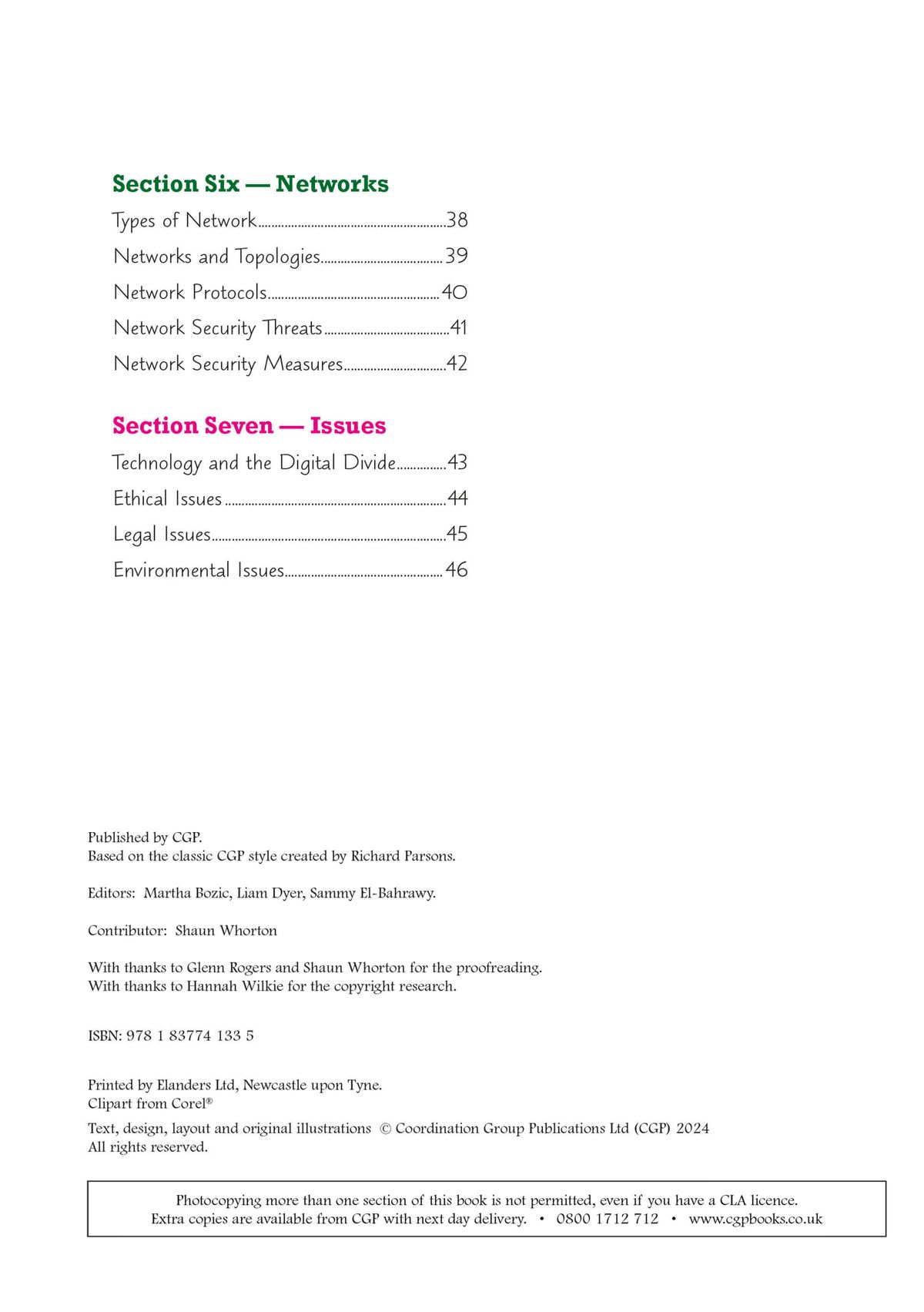 Contents page showing sections on Networks and Issues topics