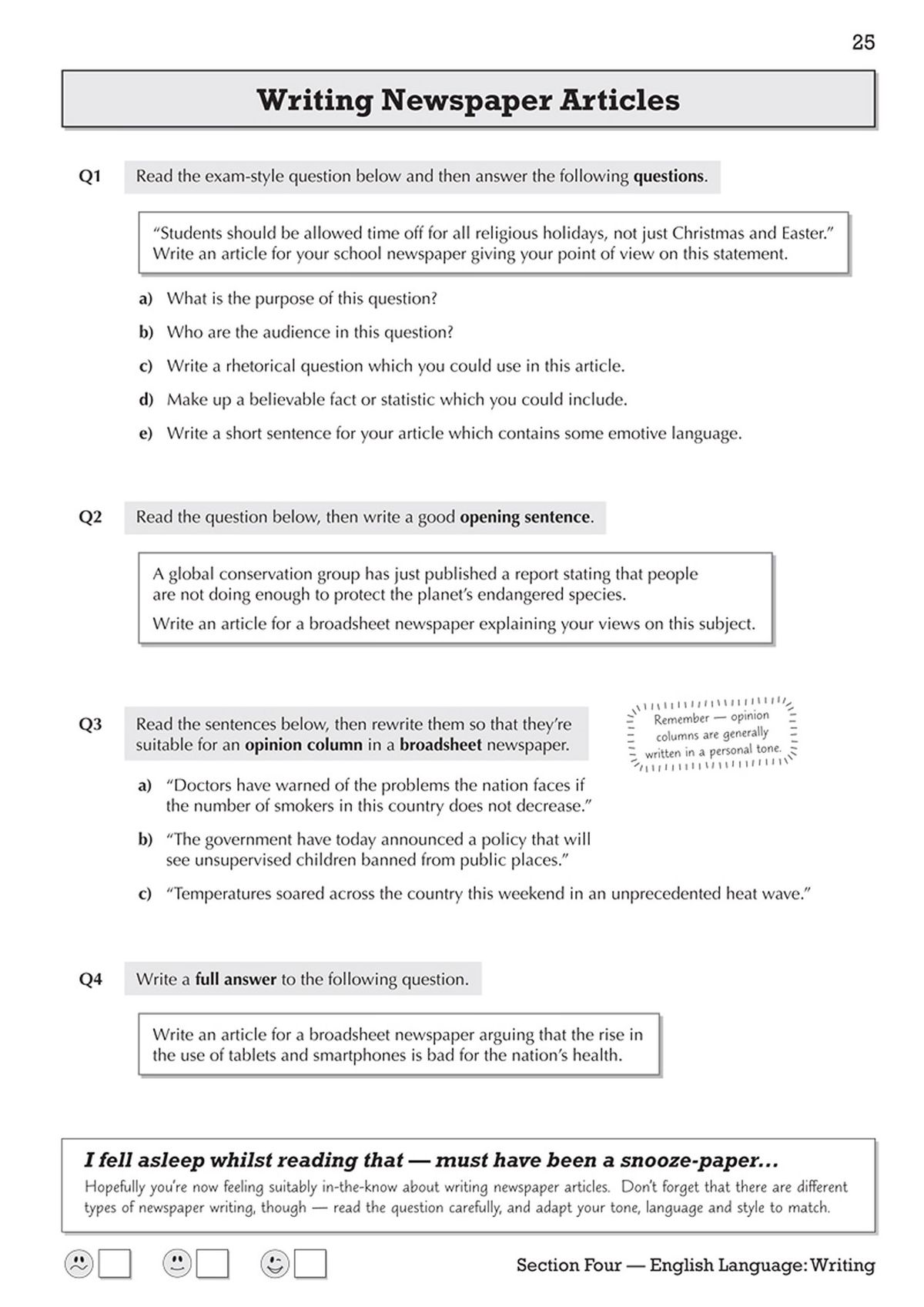 Sample workbook page showing poetry comparison questions with full text extracts
