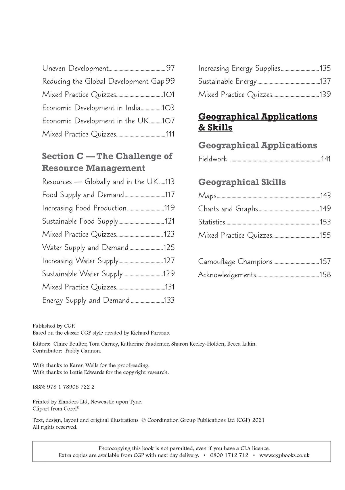 Contents page displaying full topic coverage